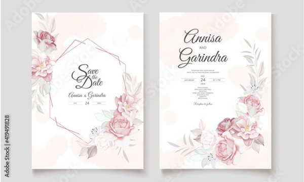 Obraz  Beautiful floral frame wedding invitation card template Premium Vector