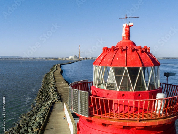 Obraz Aerial View of Poolbeg Lighthouse in Dublin, Dublin Port from Above