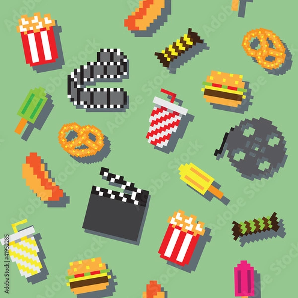Fototapeta seamless vector pixel game movie pattern