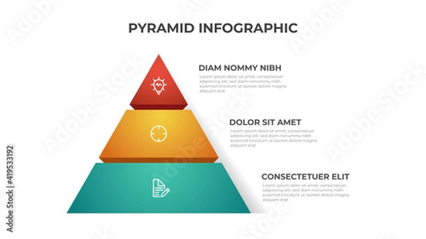 Fototapeta Pyramid infographic element template with 3 list and icons, layout vector for presentation, banner, brochure, flyer, report, etc.