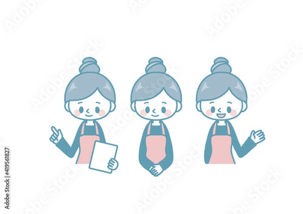 Obraz エプロン姿の女性セット＿シンプルカラー＿上半身