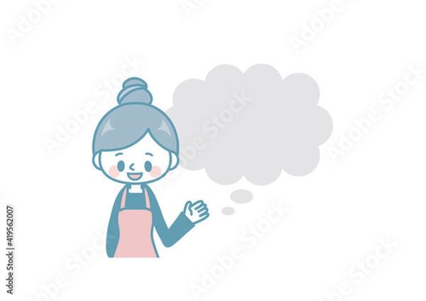 Obraz エプロン姿の女性＿シンプルカラーふきだし