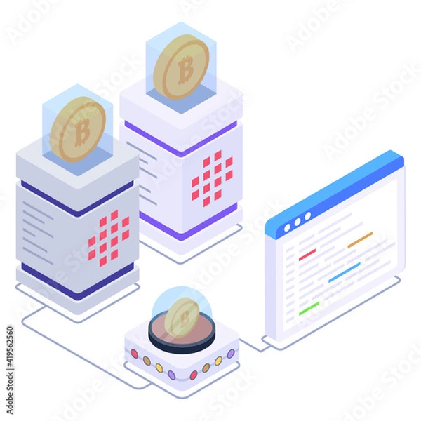 Fototapeta 
Bitcoin network in isometric design icon 

