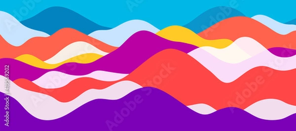 Fototapeta Multicolor mountains, translucent waves, abstract color glass shapes, modern background, bright landscape, vector design Illustration for you project
