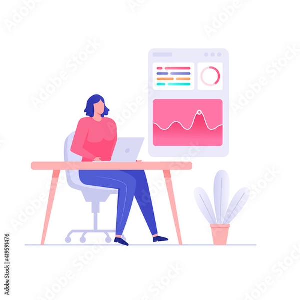 Obraz Woman working on data analysis sitting on chair illustration