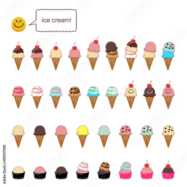 Fototapeta アイスクリーム　アイコン　アイス　カップ　コーン　夏　スイーツ　ダブル