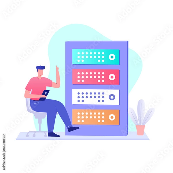 Obraz Man sitting front of data center illustration