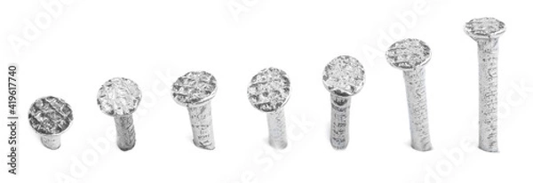 Obraz Set with metal nails on white background. Banner design