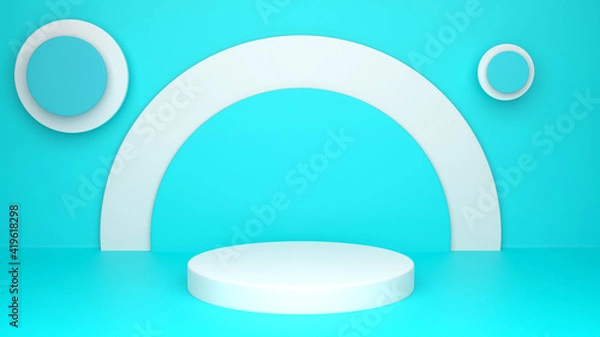 Obraz White podium ,white and blue circle on blue background. 3d rendering.