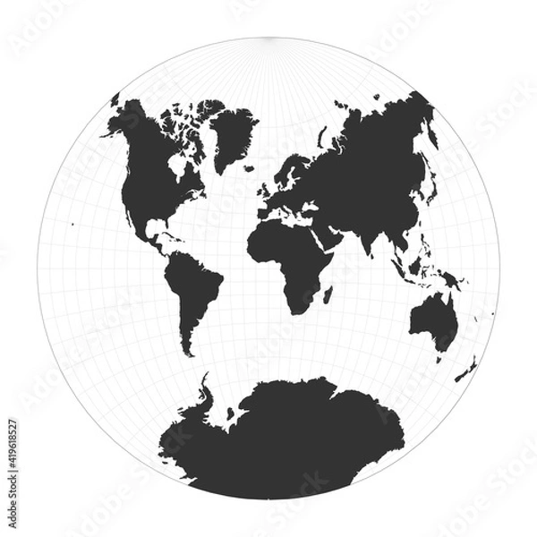 Fototapeta Map of The World. Van der Grinten II projection. Globe with latitude and longitude net. World map on meridians and parallels background. Vector illustration.