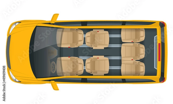 Obraz Minivan with Premium Touches, Passenger Van or Minivan Car vector template on white background. MPV, SUV, 5-door minivan car. Light commercial vehicle. View from above