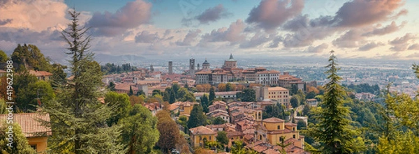 Fototapeta Bergamo, Italy - August 18, 2017: Panoramic view of the city of Bergamo from the castle walls