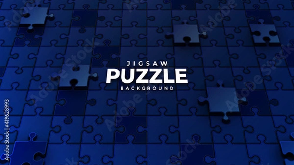 Obraz Dark Blue Jigsaw Puzzle Pieces Background