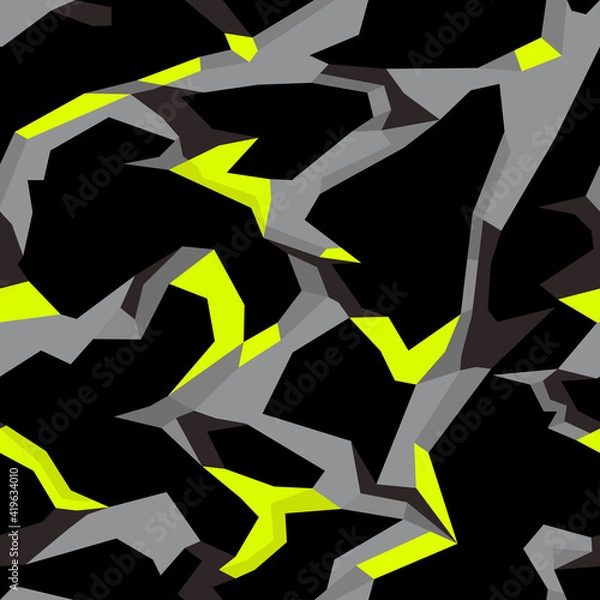 Fototapeta Camouflage seamless pattern. Abstract camo from geometric shapes on a dark background. Modern texture.Print on fabric for clothes.Template for design. Vector illustration