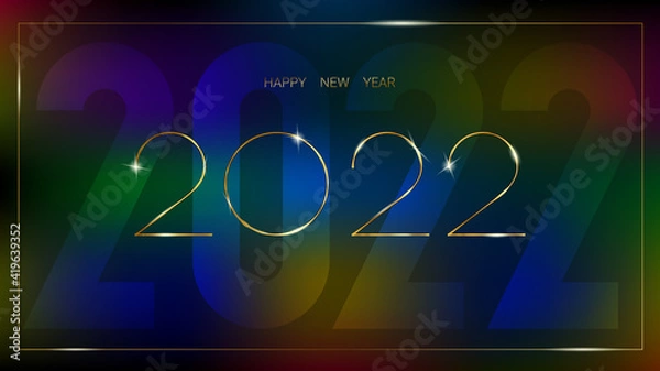 Fototapeta Luxurious 2022 Happy New Year elegant design bounded by an elegant golden frame.