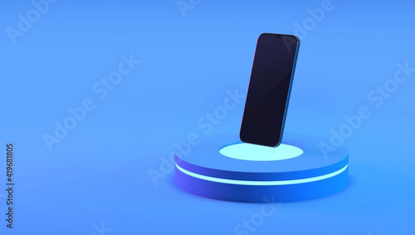 Obraz Mobile phone on a luminous presentation podium. 3D illustration