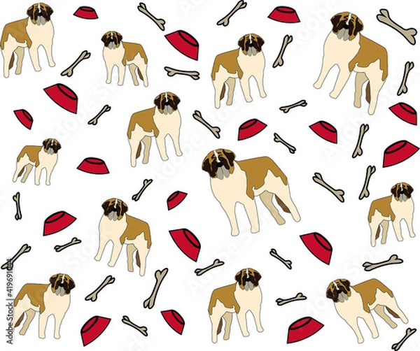 Obraz saint bernard dog with bone and bowl pattern