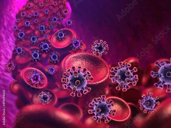 Fototapeta blood cells attacking by virus.