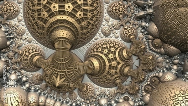 Fototapeta Geometric 3D fractal background with recursive structures and shapes.