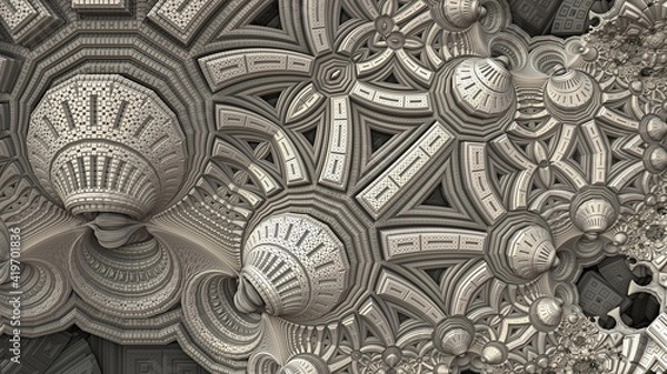 Obraz Geometric 3D fractal background with recursive structures and shapes.