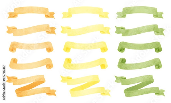 Obraz 水彩のリボンセット─オレンジ、黄色、黄緑/ Watercolor Ribbon Set