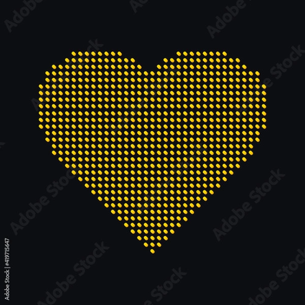 Obraz Yellow heart made up of dots on a black background. Halftone