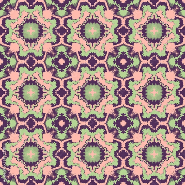 Fototapeta Abstract kaleidoscope background. Colorful seamless patterns. Geometric design elements. Repeat Tie Dye. Ethnic Persian Motif. Rainbow wallpaper, fabric, furniture print. Psychedelic style.