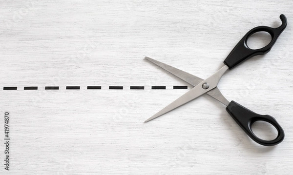 Obraz Scissors cutting along the dotted line