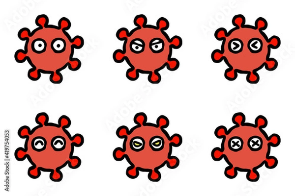 Obraz 単純化したコロナウィルスの表情セット
