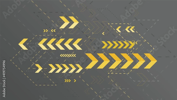 Obraz Abstract yellow arrows sign on dark background