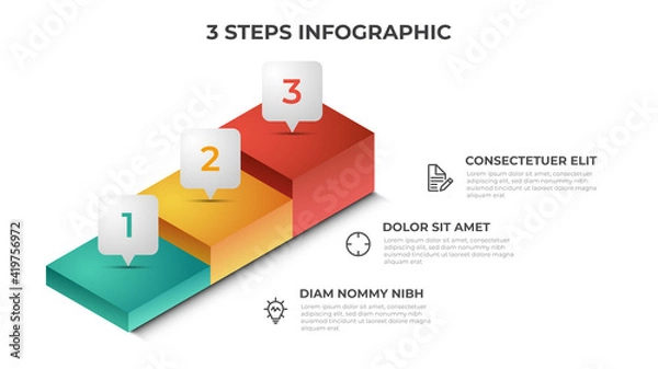 Fototapeta 3 stairs steps infographic element template vector, layout design for presentation, diagram, etc