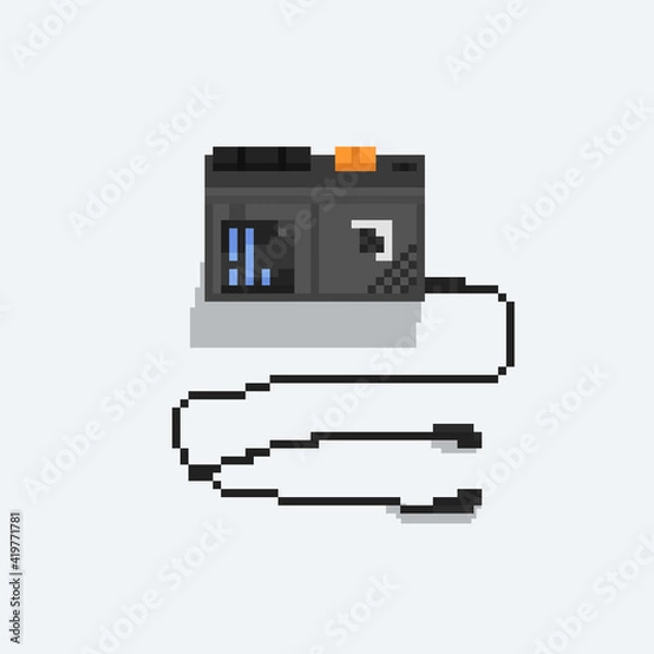 Fototapeta Pixel art tape cassette player with headphone.