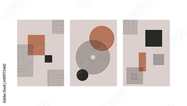 Obraz Set of abstract contemporary with geometric shapes. Design for wallpaper, background, wall decor, cover, print, card, branding. Modern boho minimalist art. Vector 