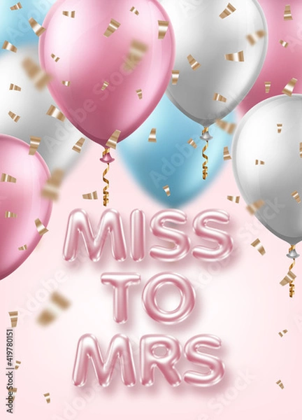 Fototapeta Bridal shower invitation template with balloons and 3d letters