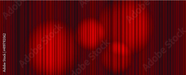 Obraz Vector bright colorful red curtain background with  abstract stage lights, colorful graphic backdrop, pefomance concept, glowing illustration.
