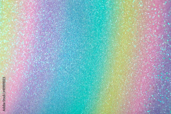 Fototapeta Iridescent rainbow background with glitter. Gradient stock texture with fine sparkles