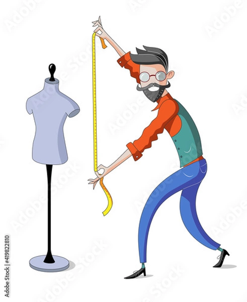 Obraz Bearded tailor holding tape measure - choose your size.