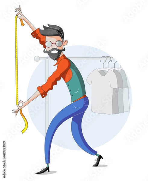 Obraz Bearded tailor holding tape measure - choose your size.