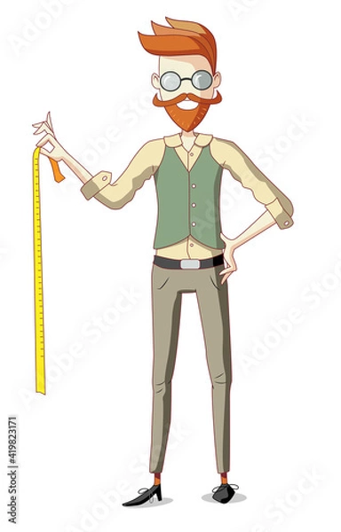 Obraz Bearded tailor holding tape measure - choose your size.