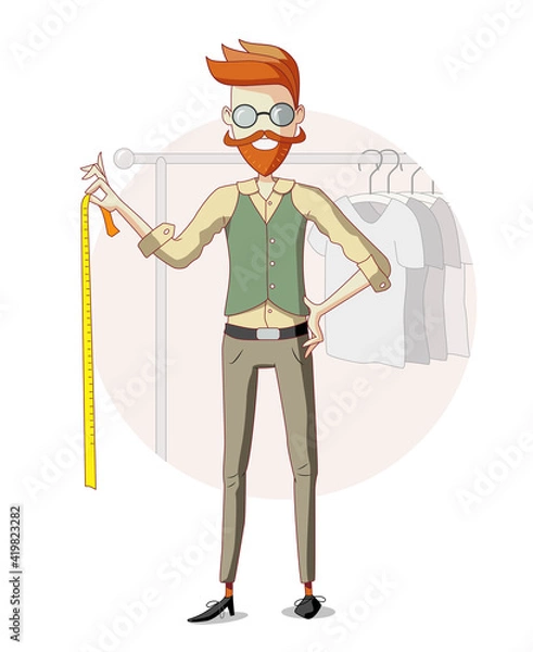 Obraz Bearded tailor holding tape measure - choose your size.