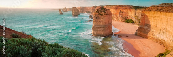 Obraz Twelve Apostles at the Great Ocean Road in Australia at sunset - Panorama
