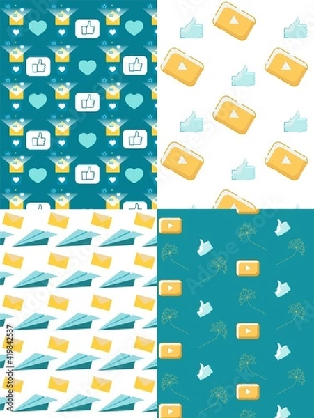 Obraz Social Networks Flat Vector Seamless Patterns Set