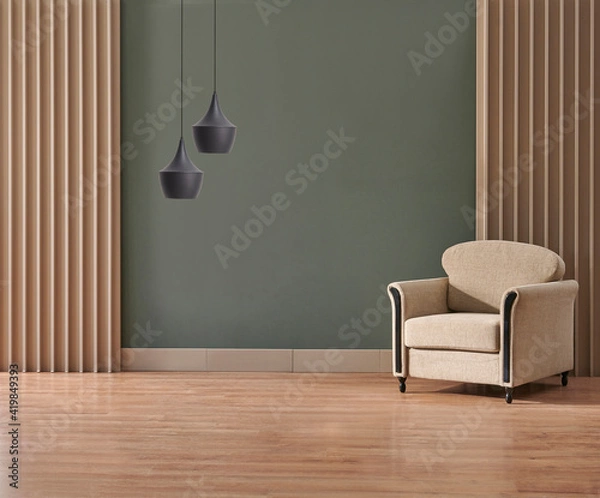 Obraz Green room wall background with furniture and lamp design.