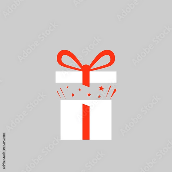 Obraz Gift white box icon with red ribbon