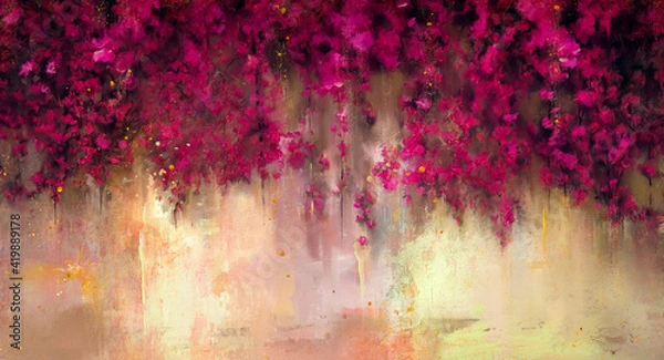 Obraz abstract drawing of flowers with splashes gold under painting on canvas
