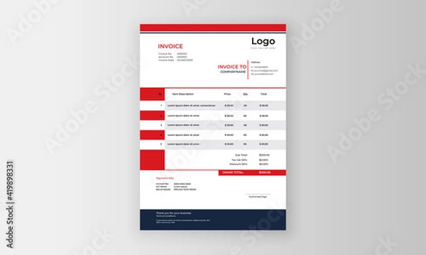 Obraz Creative modern business invoice templates design with red border