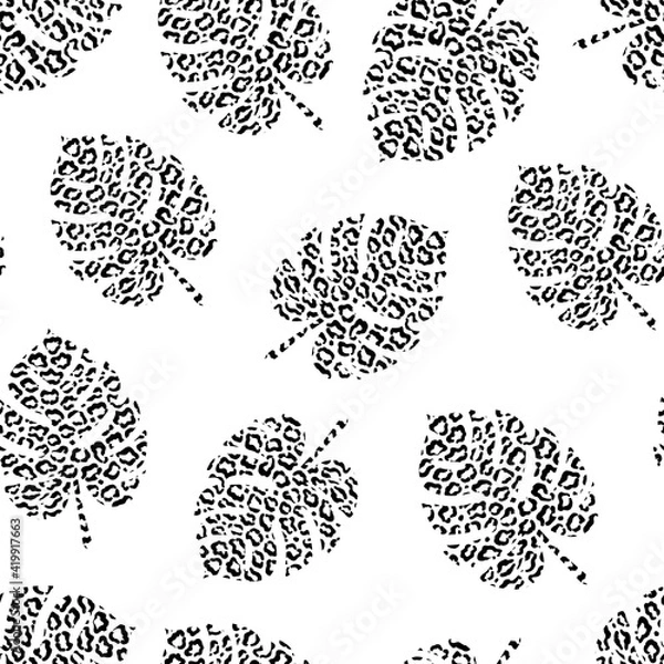 Fototapeta Tropical leaves pattern with leopard texture