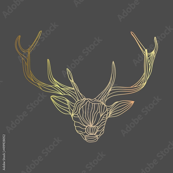 Fototapeta Gold reindeer abstract outlines illustration. Vector illustration