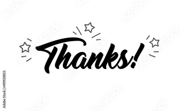 Fototapeta Thanks lettering. Calligraphy style vector. Handwritten text.