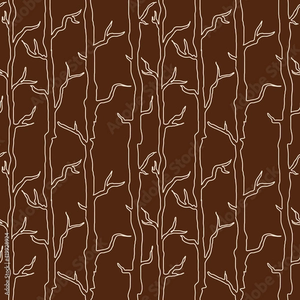 Fototapeta White tree branches outlines seamless repeating pattern with rusty orange background. Vector illustration
